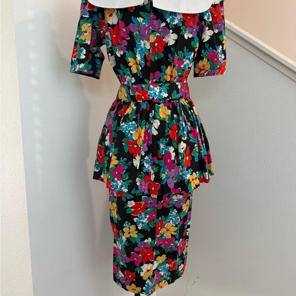 Vintage 80s 90s Floral Peplum Collared Dress Cotton 10 Medium Large Cottagecore - Picture 5 of 12